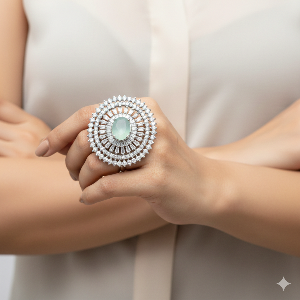 Halo Statement Ring – Mint Green Center Stone