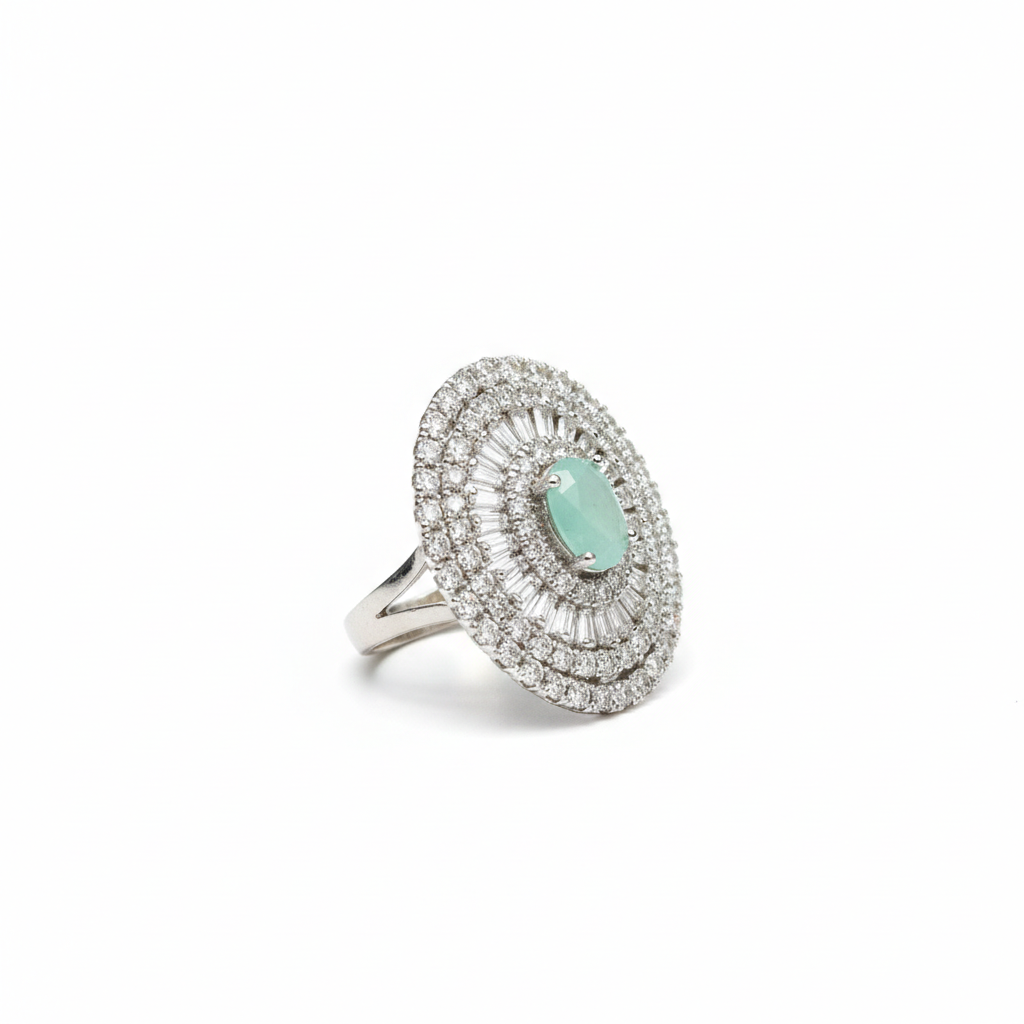 Halo Statement Ring – Mint Green Center Stone