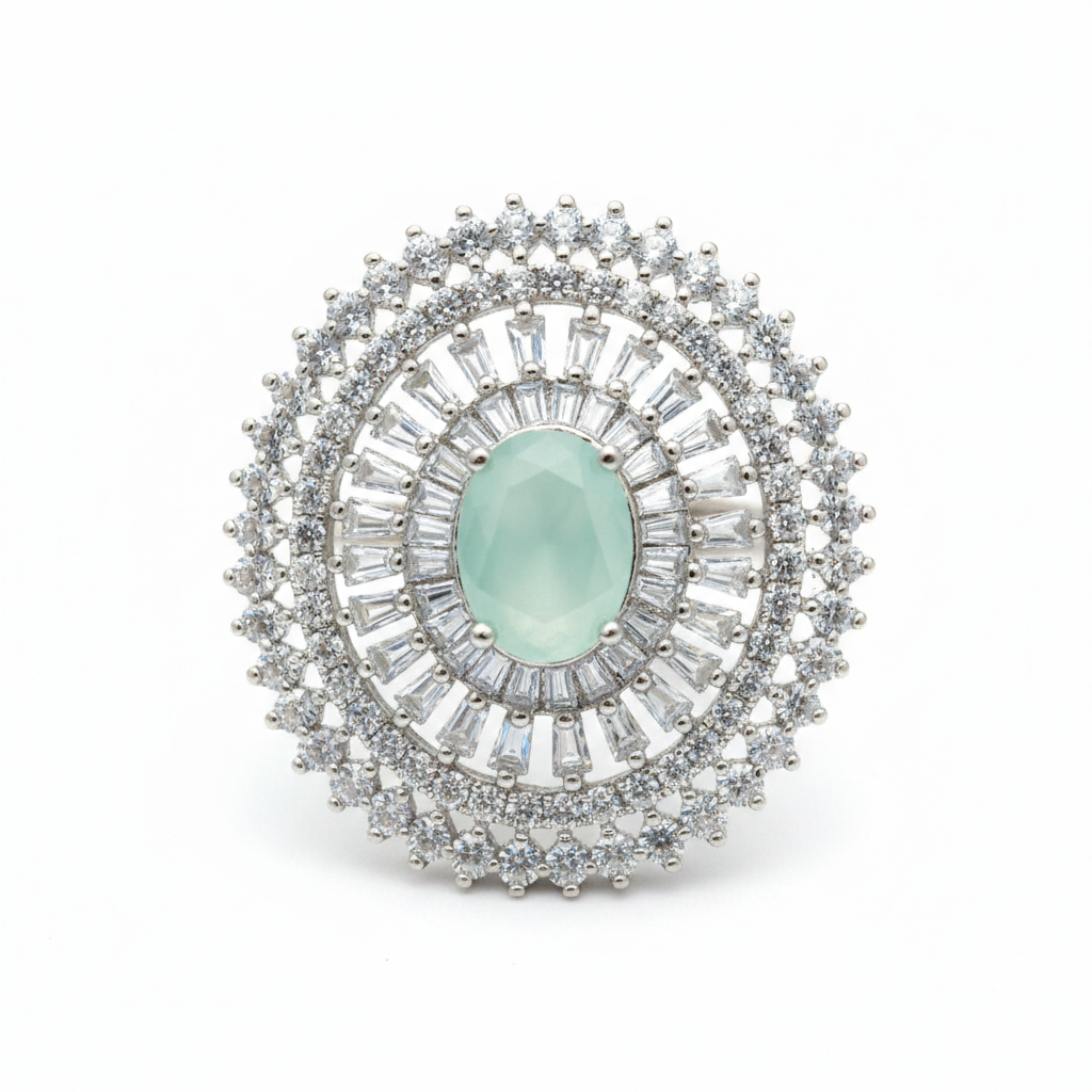 Halo Statement Ring – Mint Green Center Stone