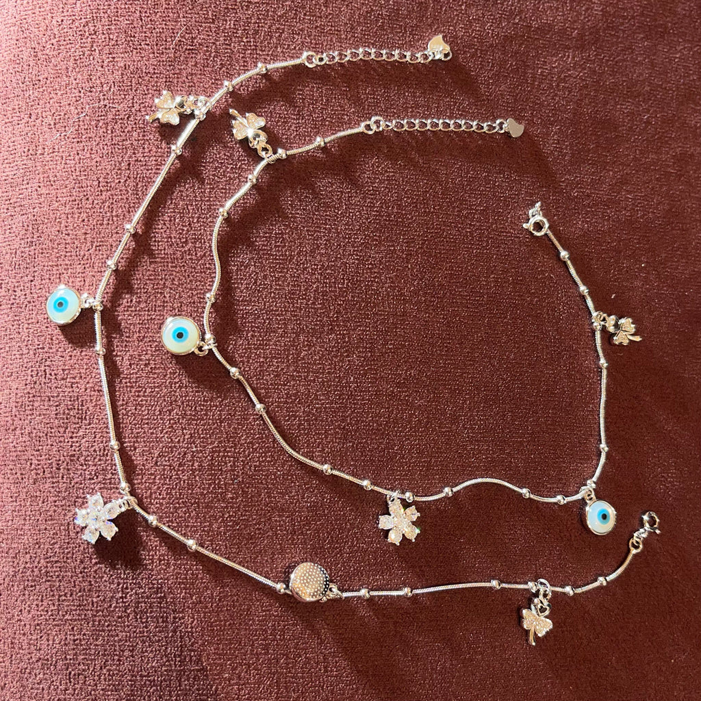 Charm Silver Anklet with Evil Eye