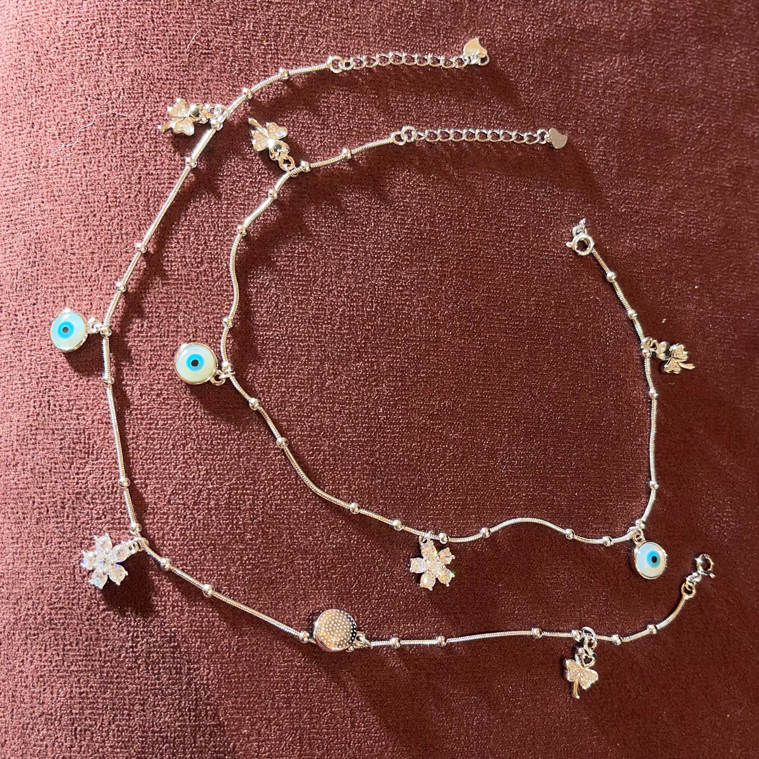 Charm Silver Anklet with Evil Eye