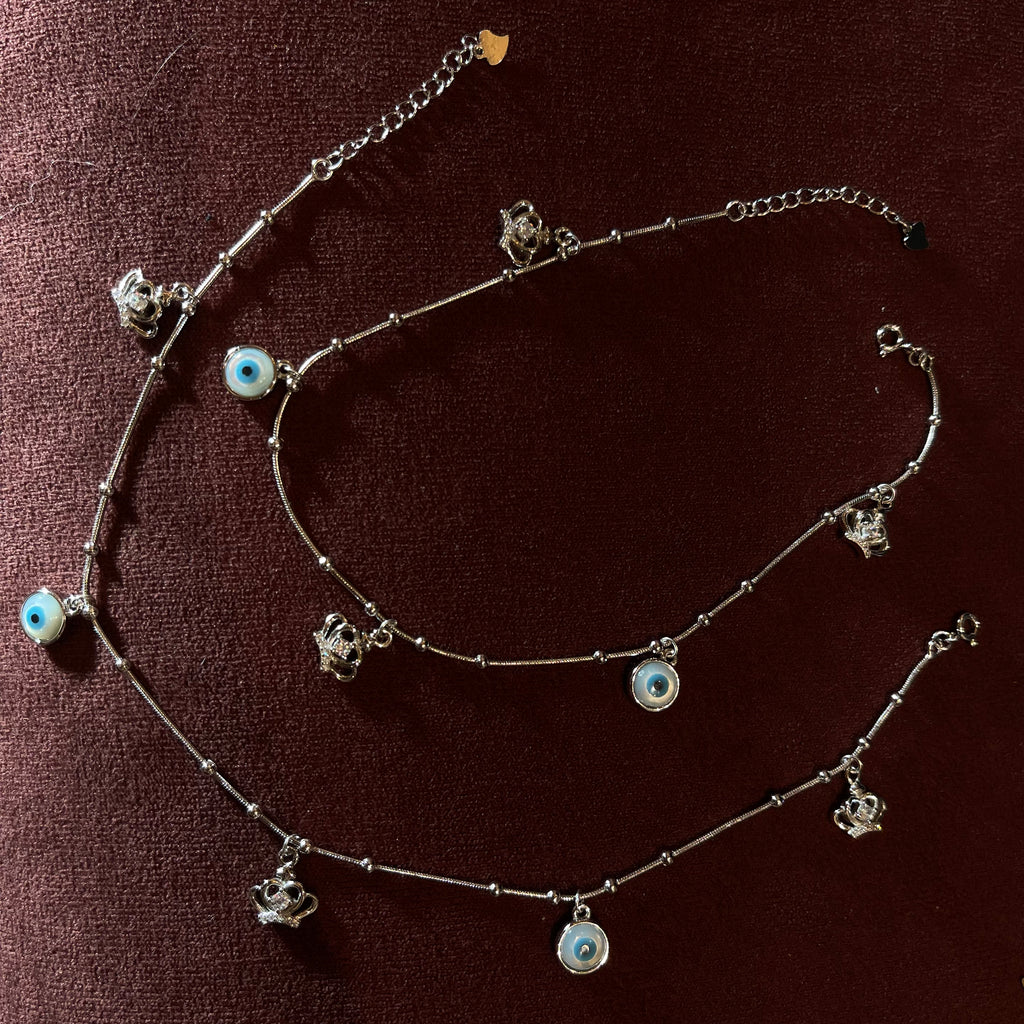 Evil Eye Charm Silver Anklet ..