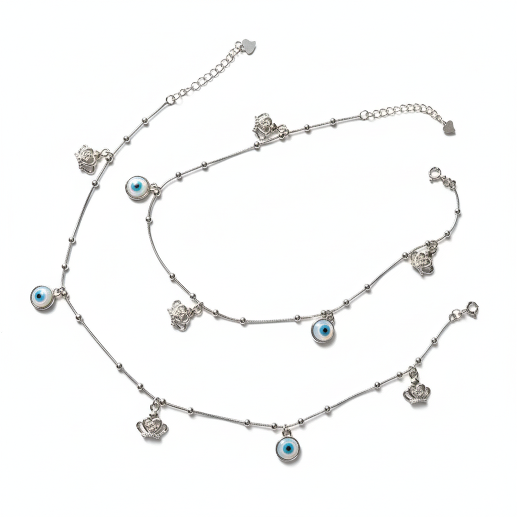 Evil Eye Charm Silver Anklet ..