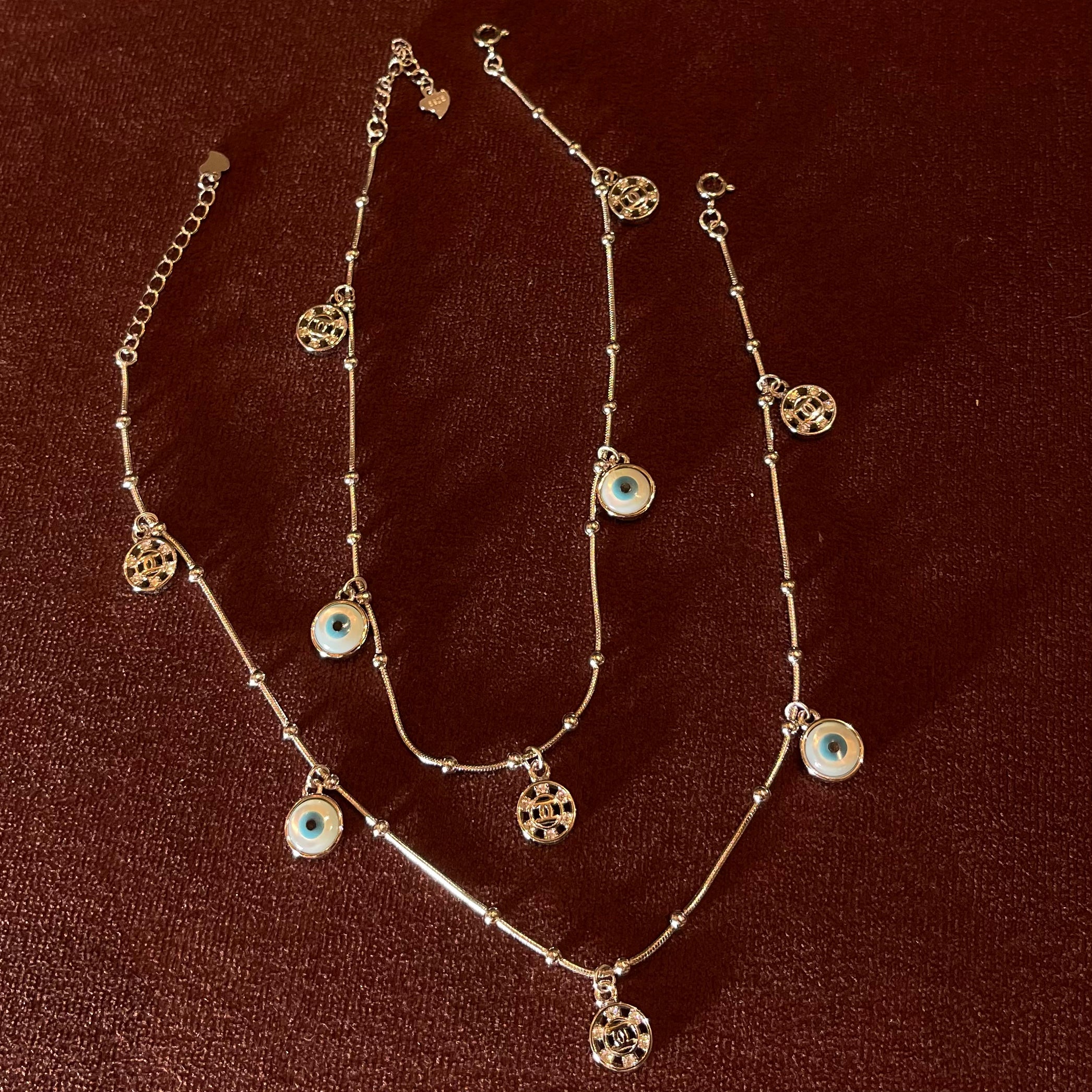 Silver Evil Eye Charm Adustable Anklet