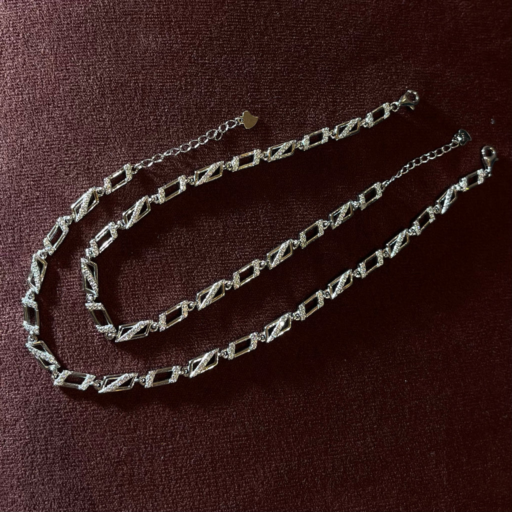 Classic Silver Anklet – Rectangle Block Design