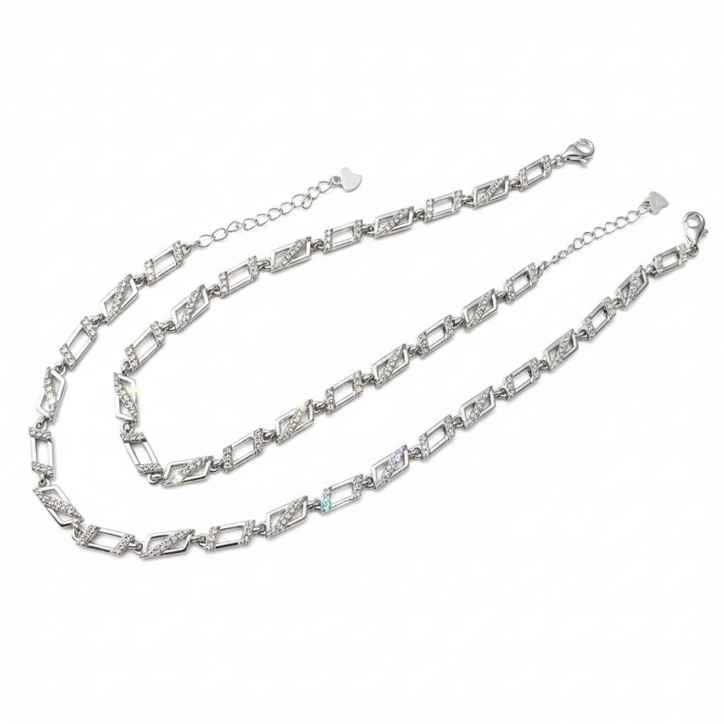 Classic Silver Anklet – Rectangle Block Design