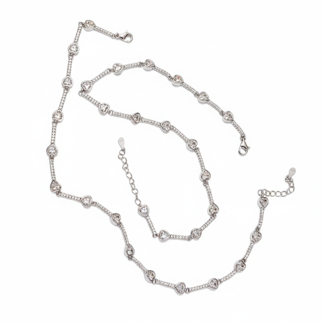 Heart Link Silver Anklet