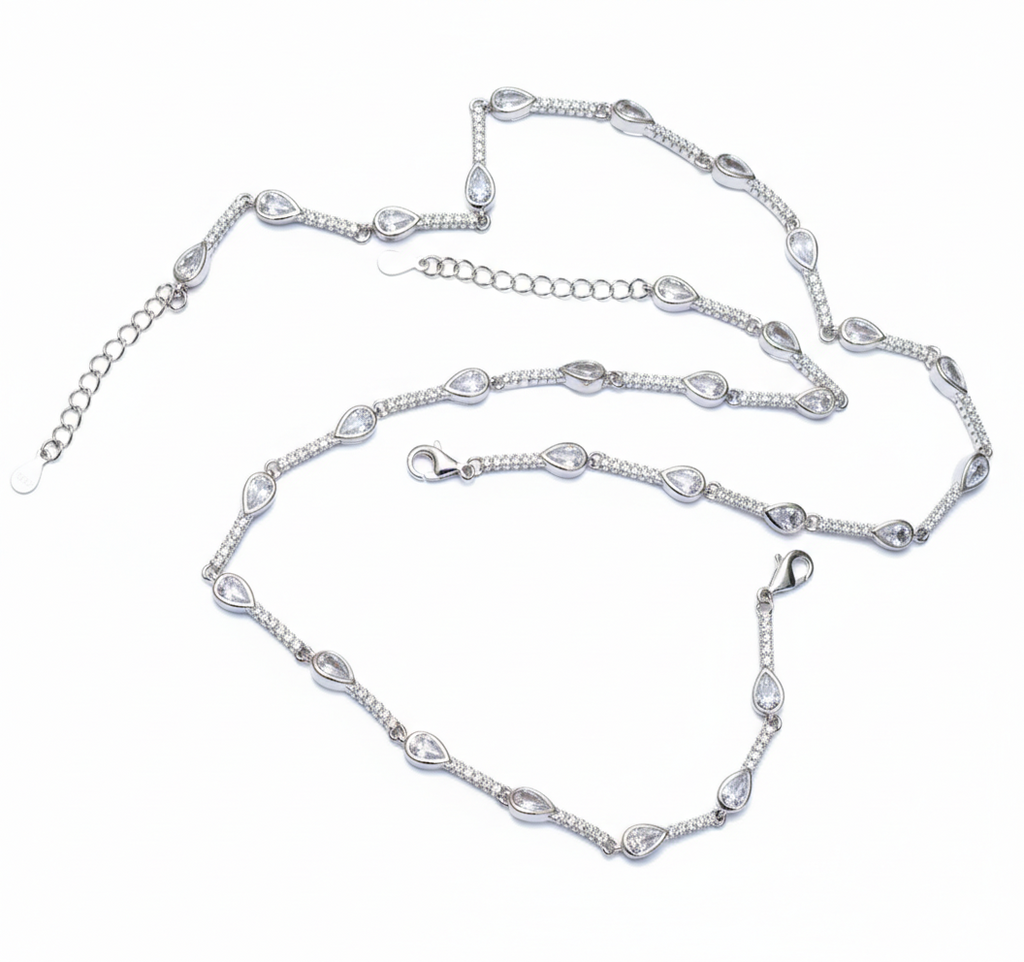 Teardrop Stone Silver Anklet