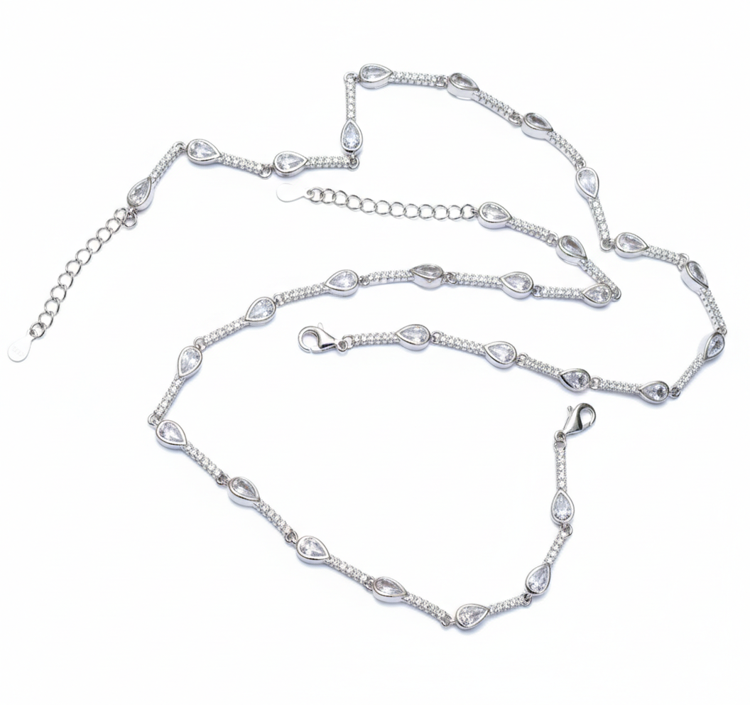 Teardrop Stone Silver Anklet