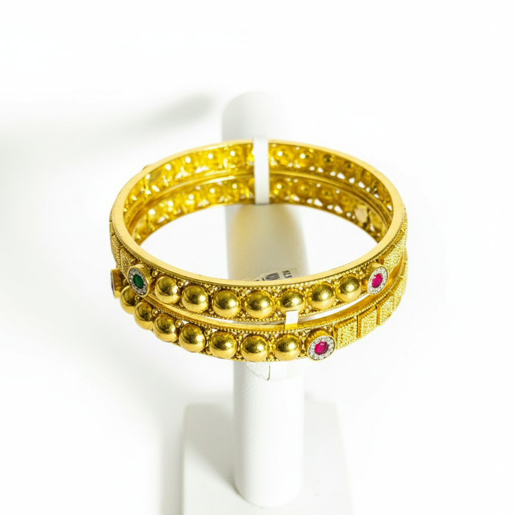 Green Stone Studded Traditional Bangles