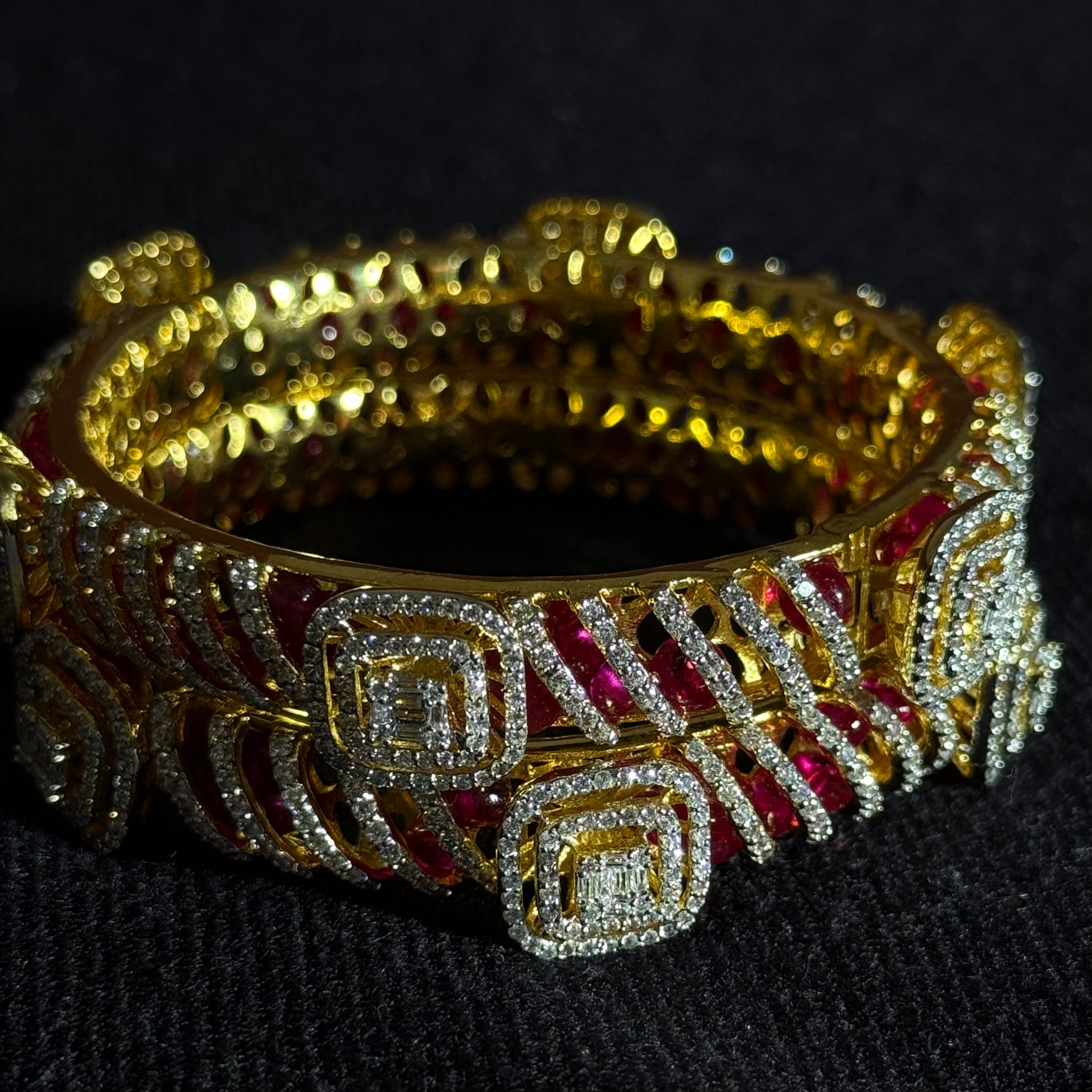Ruby CZ Studded Luxury Designer Bangles