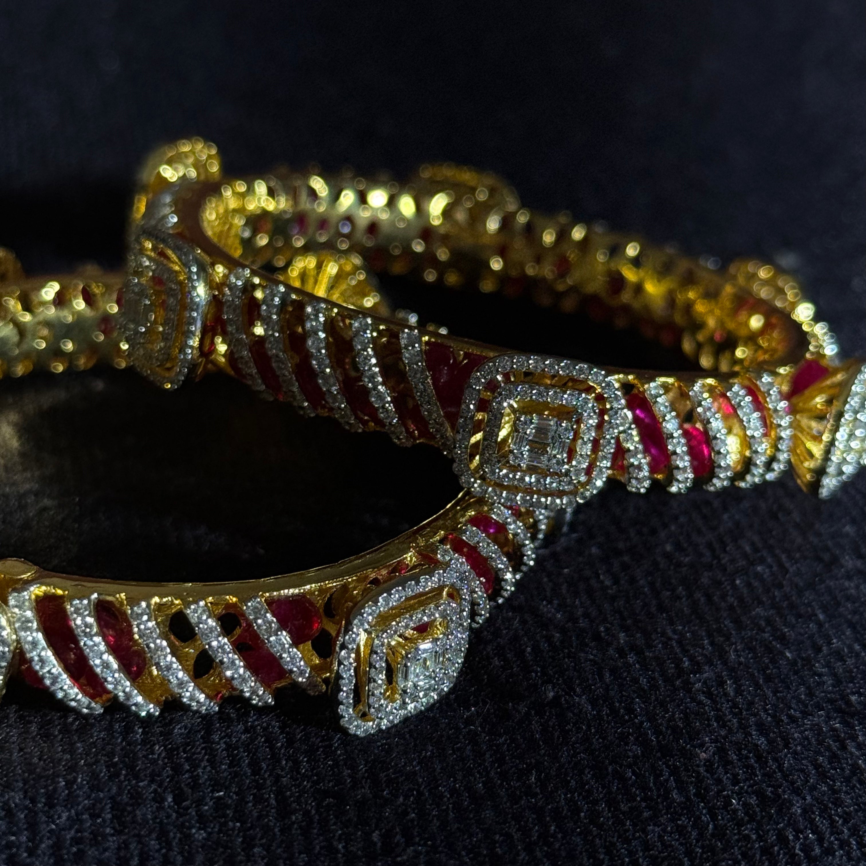 Ruby CZ Studded Luxury Designer Bangles
