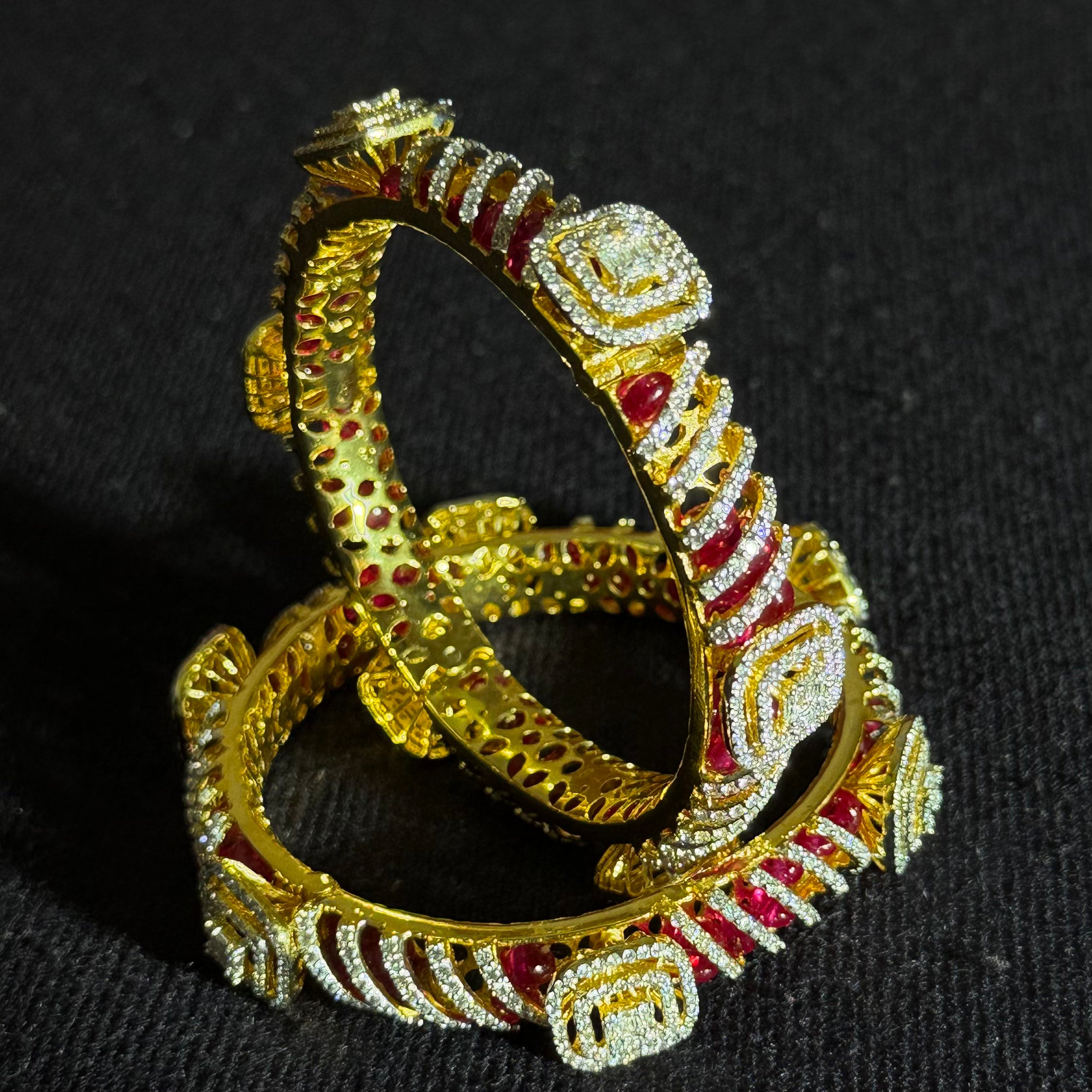 Ruby CZ Studded Luxury Designer Bangles
