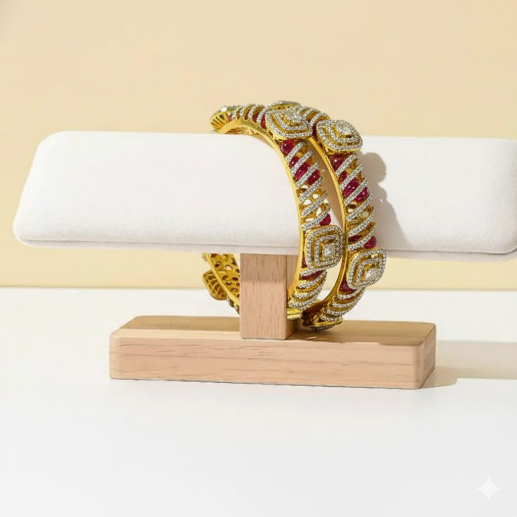 Ruby CZ Studded Luxury Designer Bangles