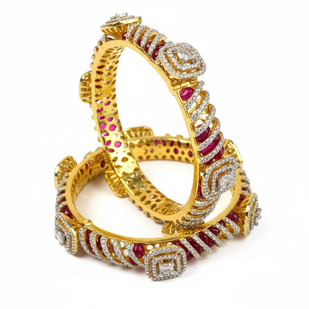 Ruby CZ Studded Luxury Designer Bangles