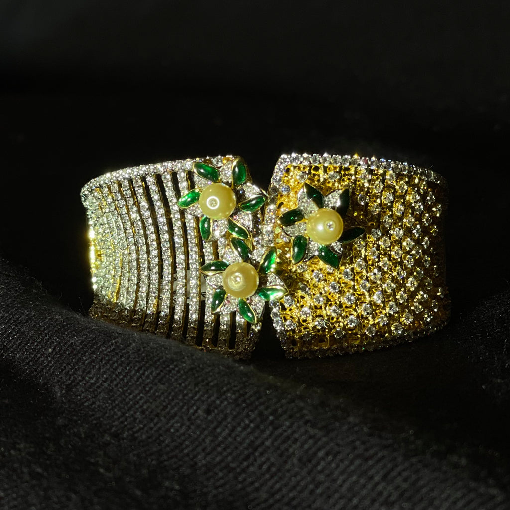 Floral Stone-Studded Designer Silver Bracelet