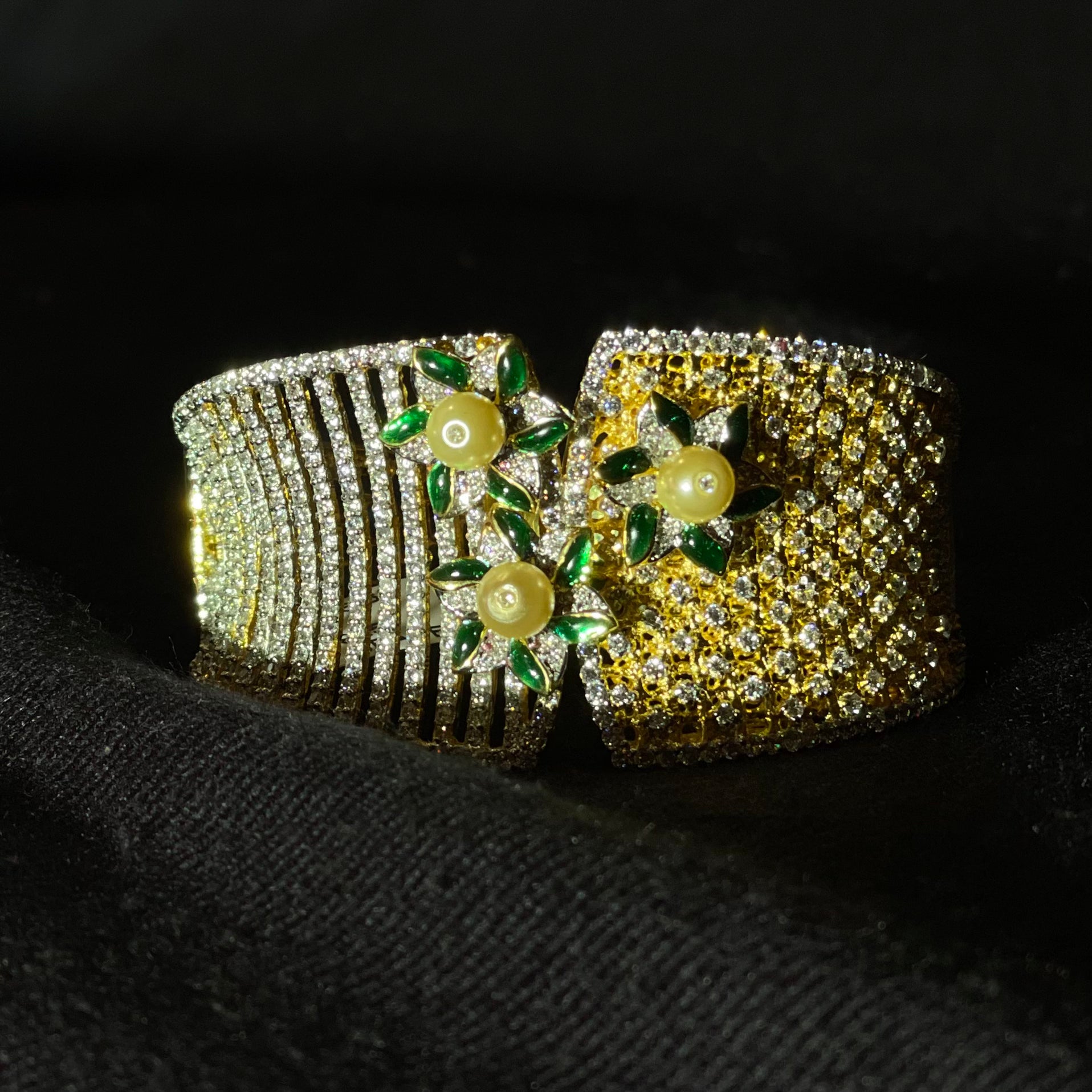 Floral Stone-Studded Designer Silver Bracelet