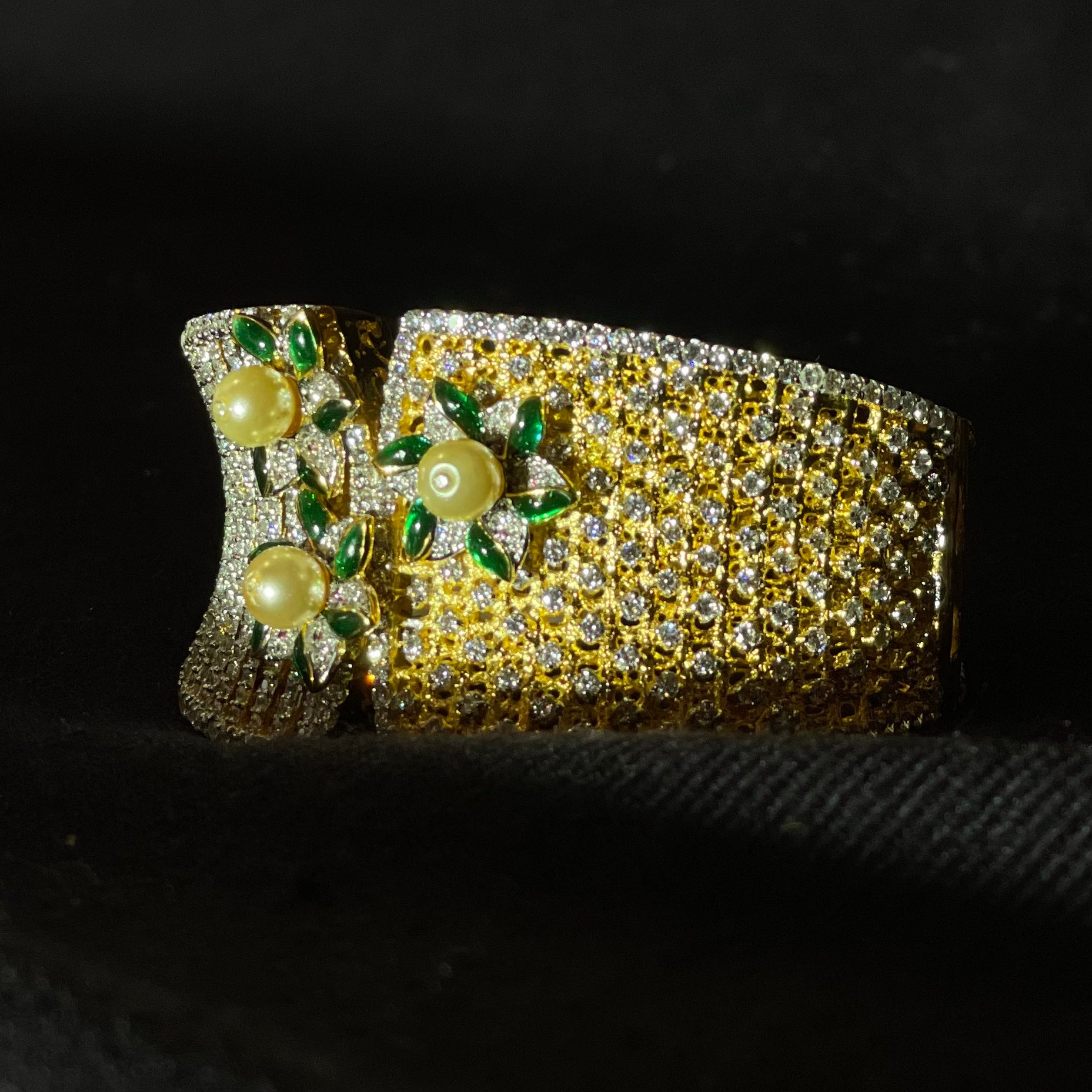 Floral Stone-Studded Designer Silver Bracelet