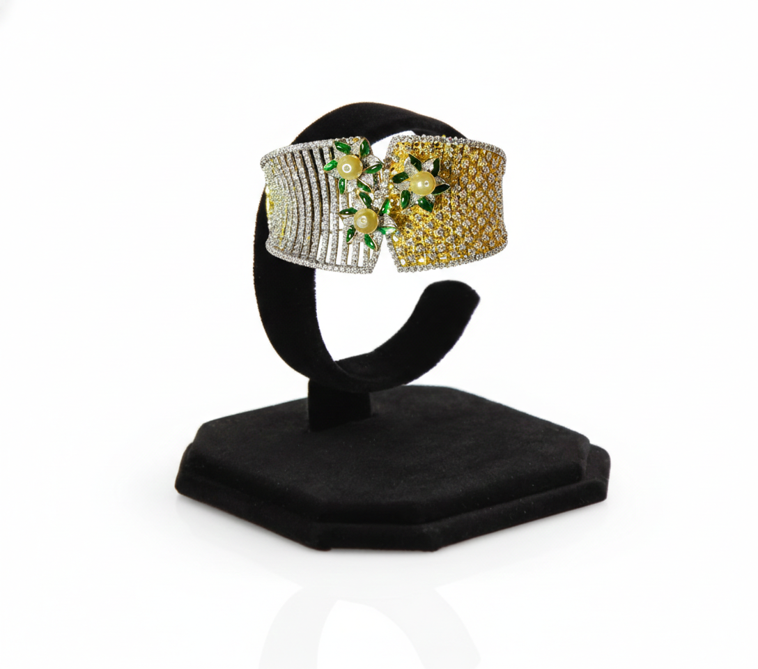 Floral Stone-Studded Designer Silver Bracelet