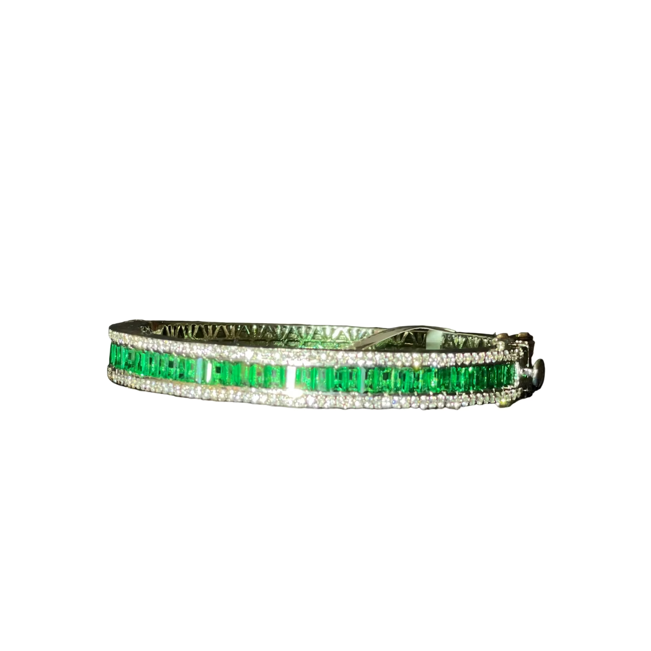 Emerald Line Stone-Studded Silver Bracelet