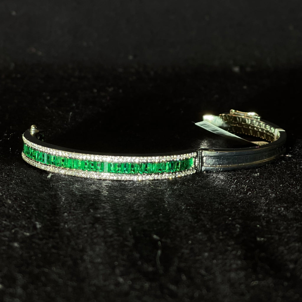 Emerald Line Stone-Studded Silver Bracelet