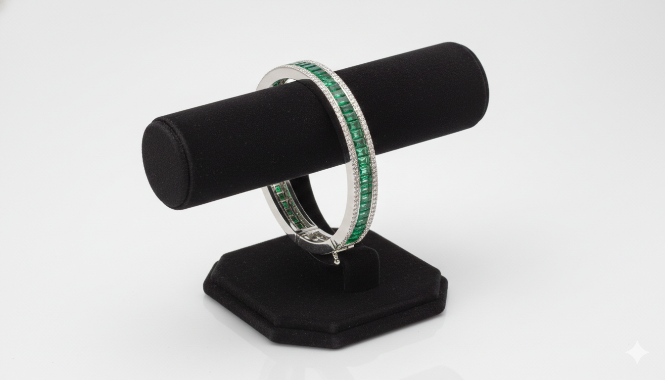 Emerald Line Stone-Studded Silver Bracelet