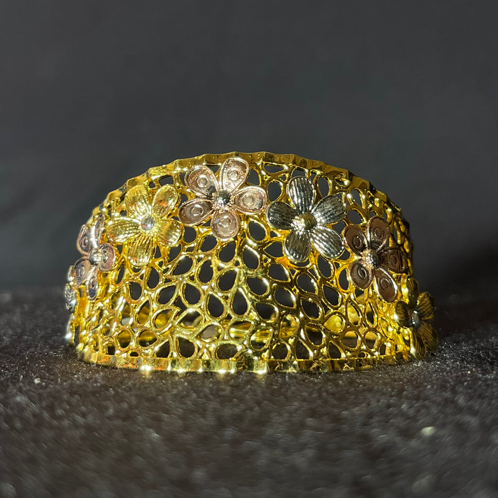 Floral Designer Silver Bracelet (Gold Finish)