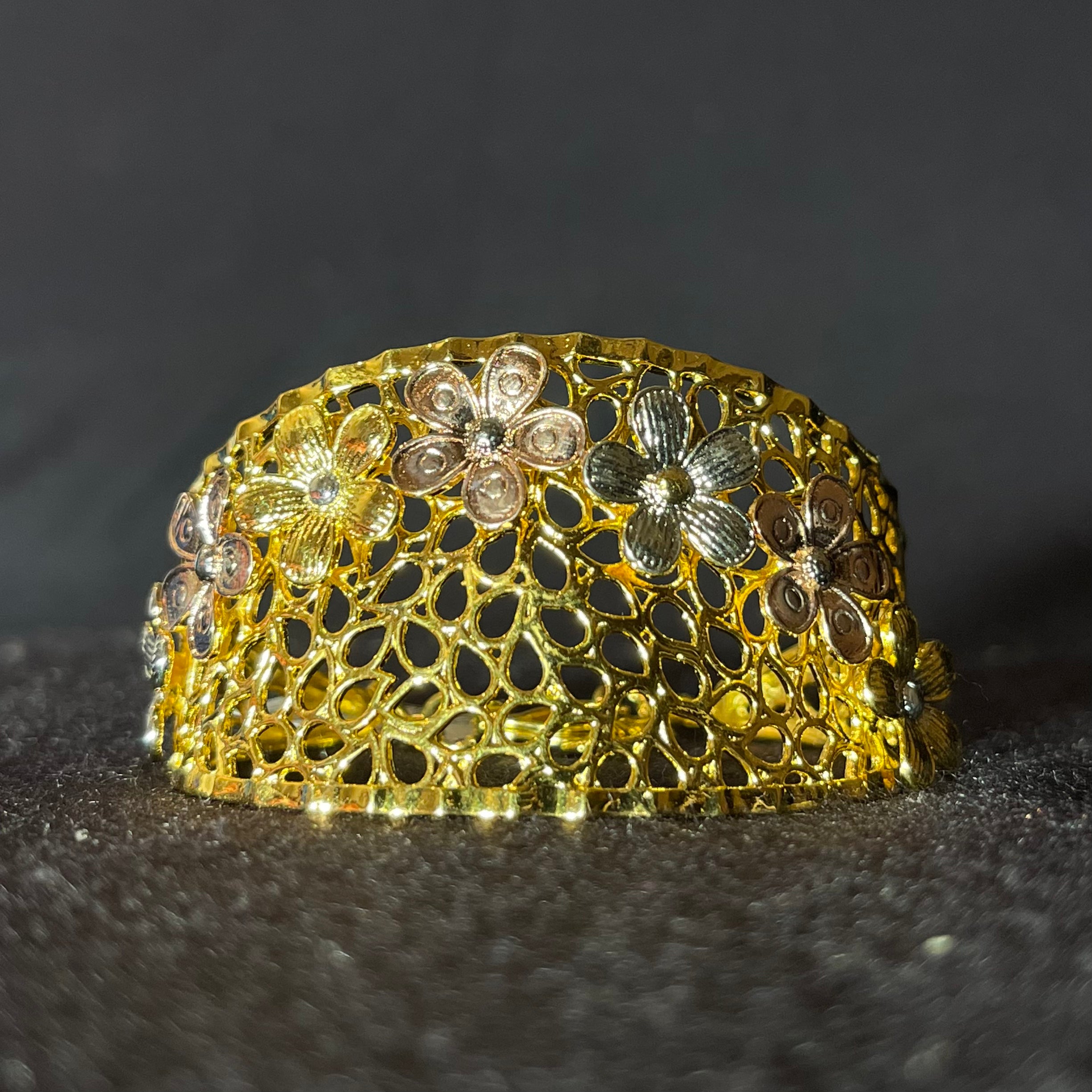 Floral Designer Silver Bracelet (Gold Finish)