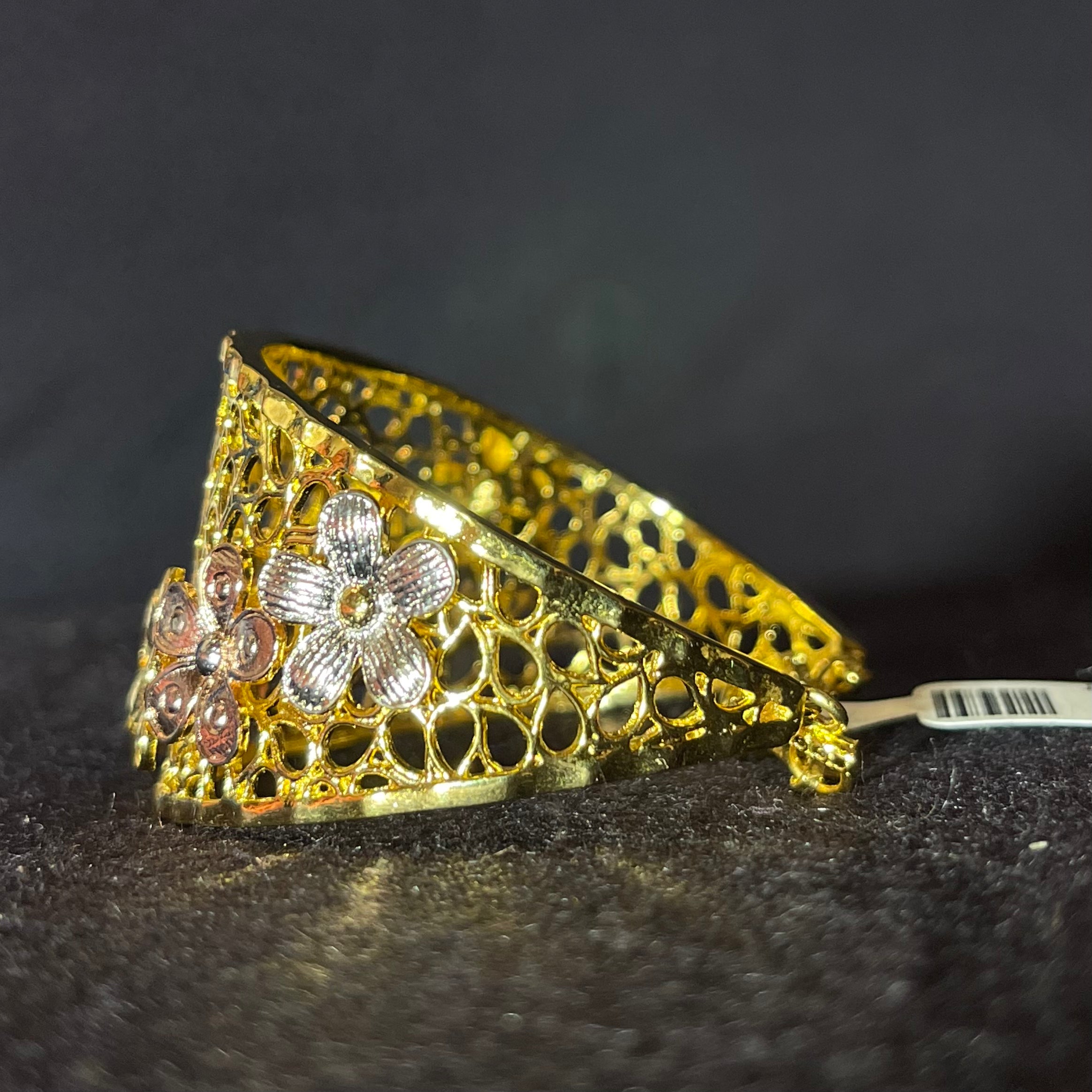 Floral Designer Silver Bracelet (Gold Finish)