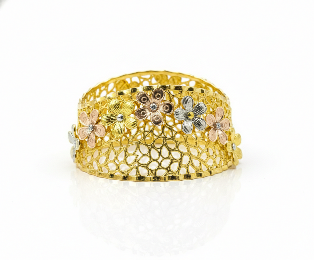 Floral Designer Silver Bracelet (Gold Finish)