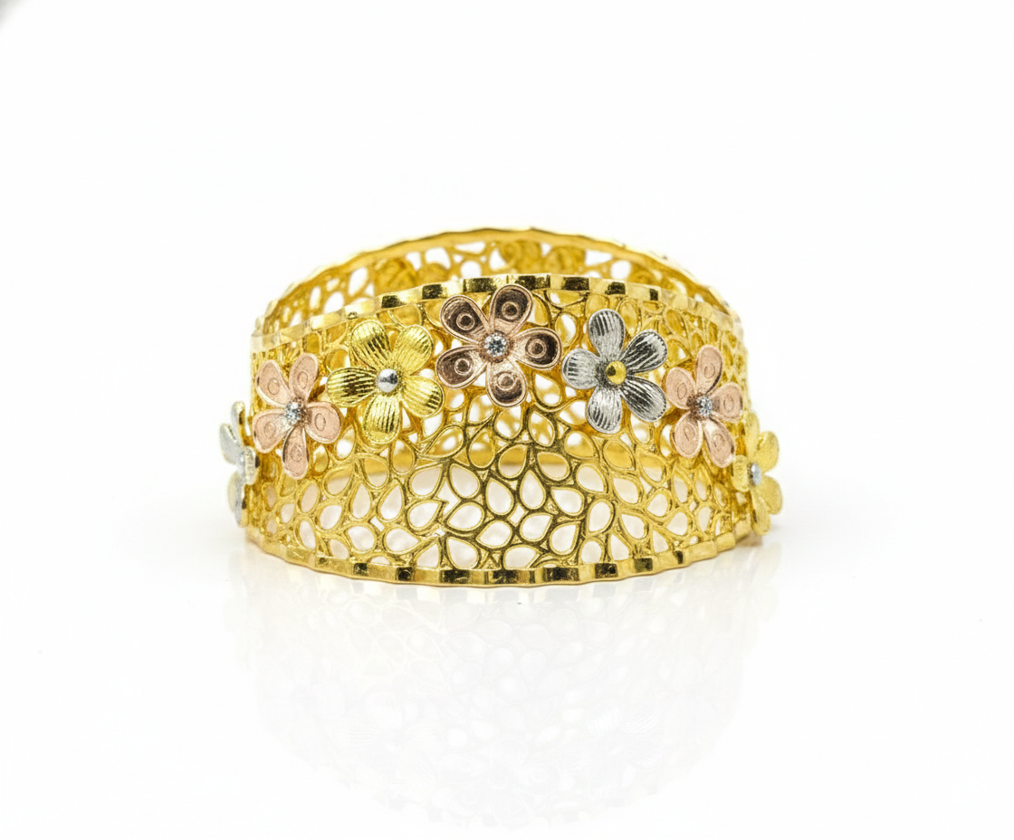 Floral Designer Silver Bracelet (Gold Finish)