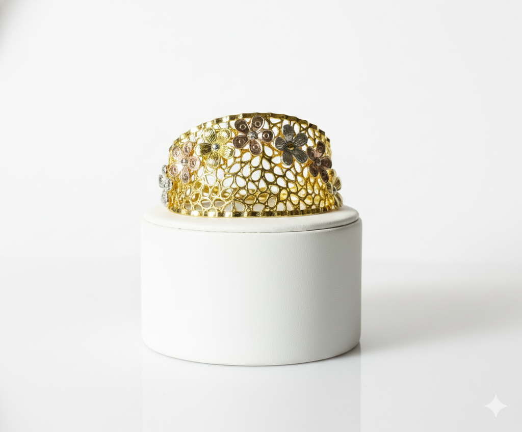 Floral Designer Silver Bracelet (Gold Finish)