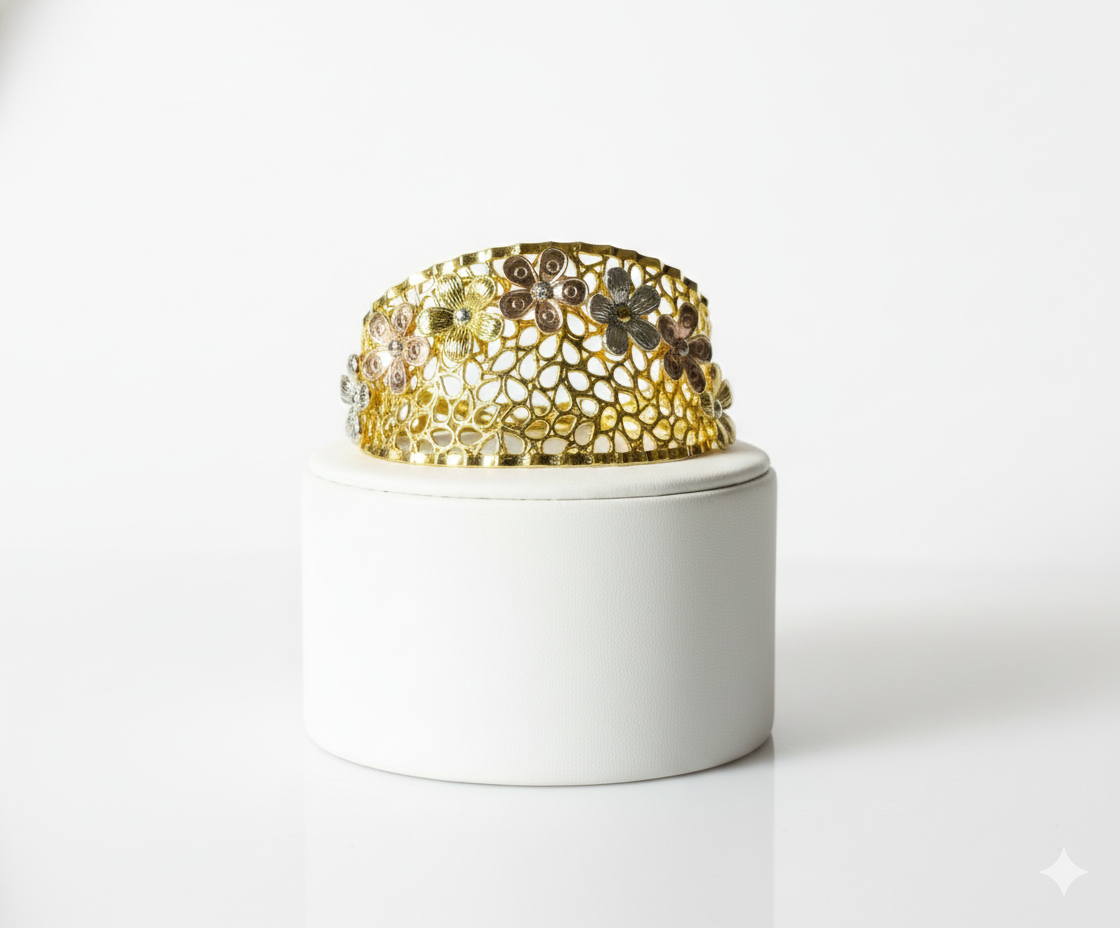 Floral Designer Silver Bracelet (Gold Finish)