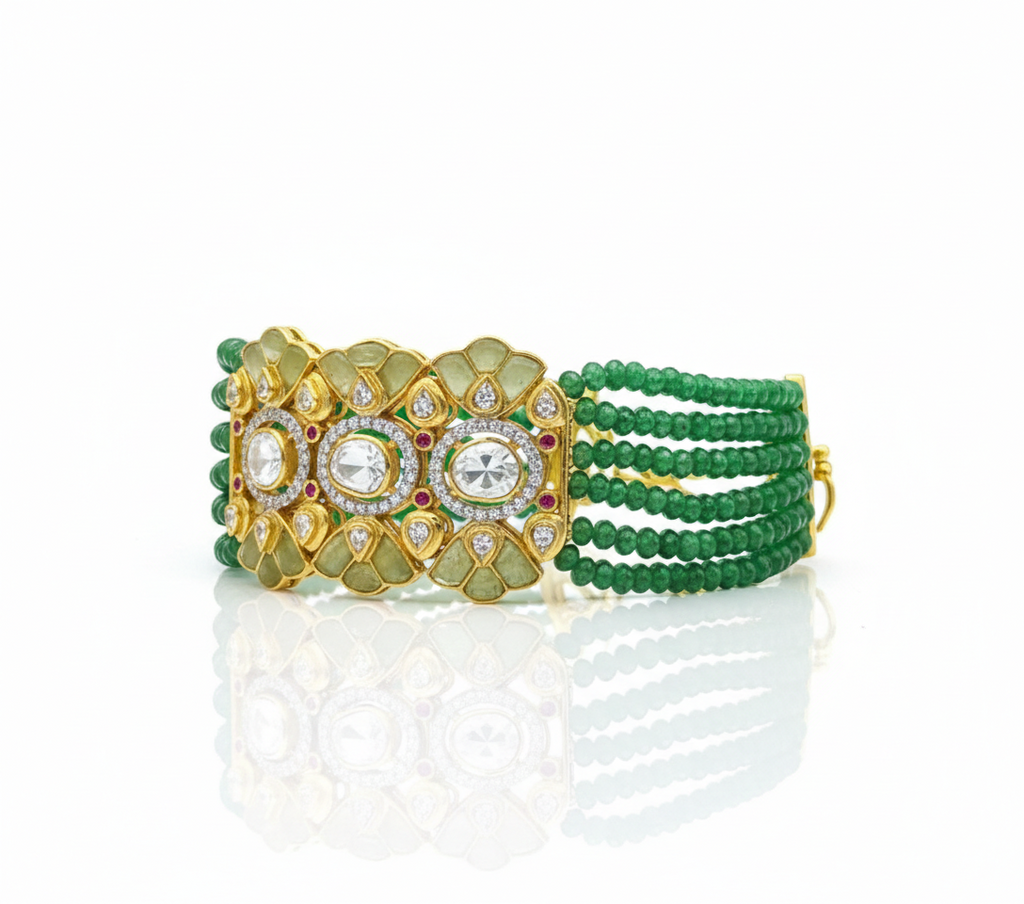 Royal Emerald Beaded Kundan Bracelet