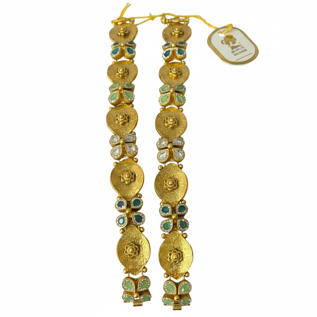 Antique Finish Floral Motif Bracelet Set (Pair)