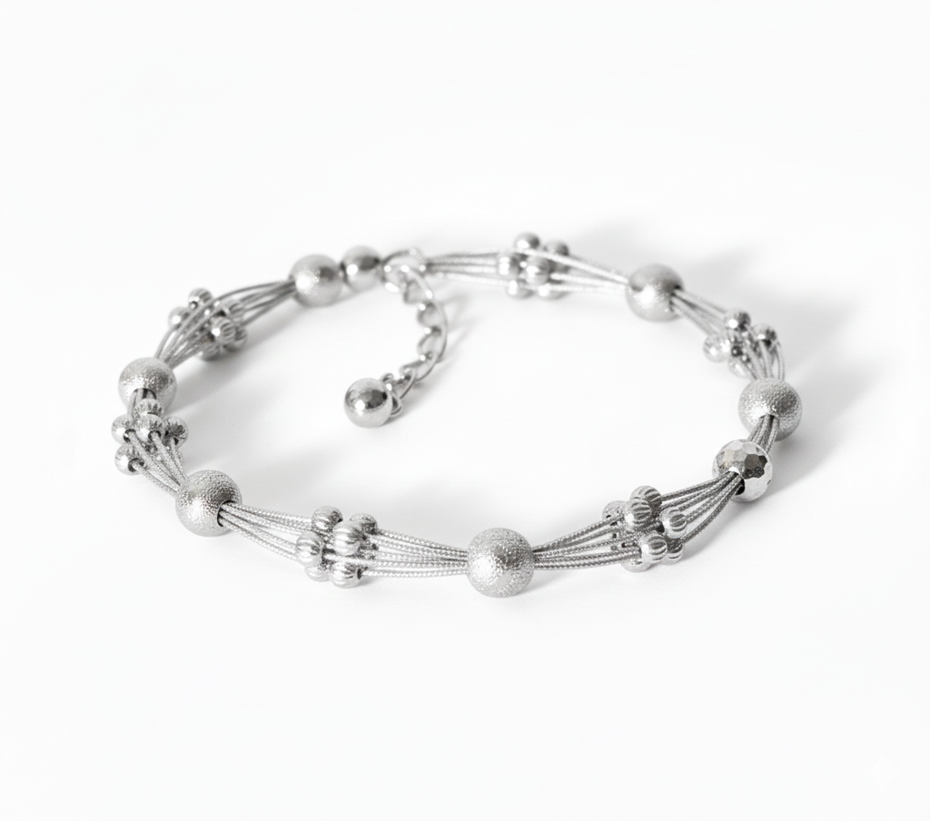 Silver Beaded Adjustable Bracelet
