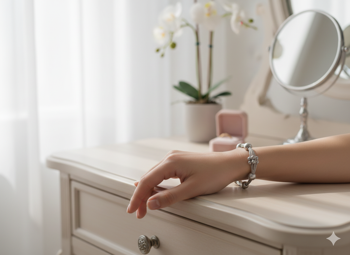 Silver Beaded Adjustable Bracelet