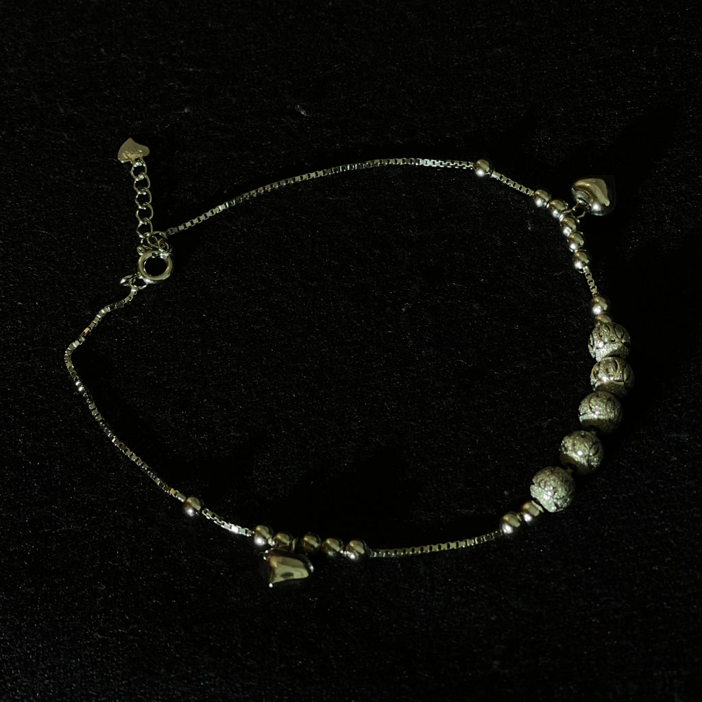 Elegant Silver Beads Heart Charm Anklet Single (Girls)