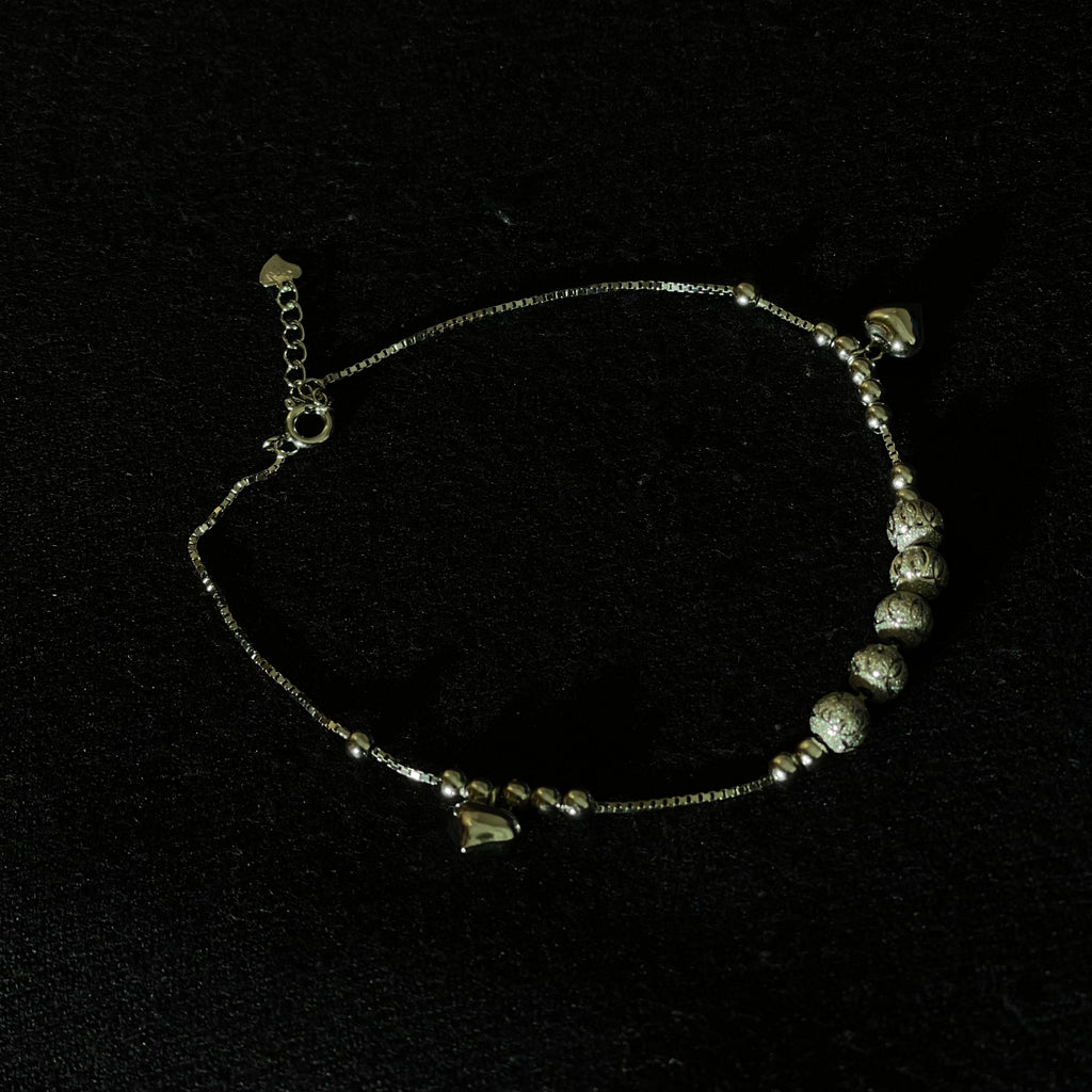 Elegant Silver Beads Heart Charm Anklet Single (Girls)