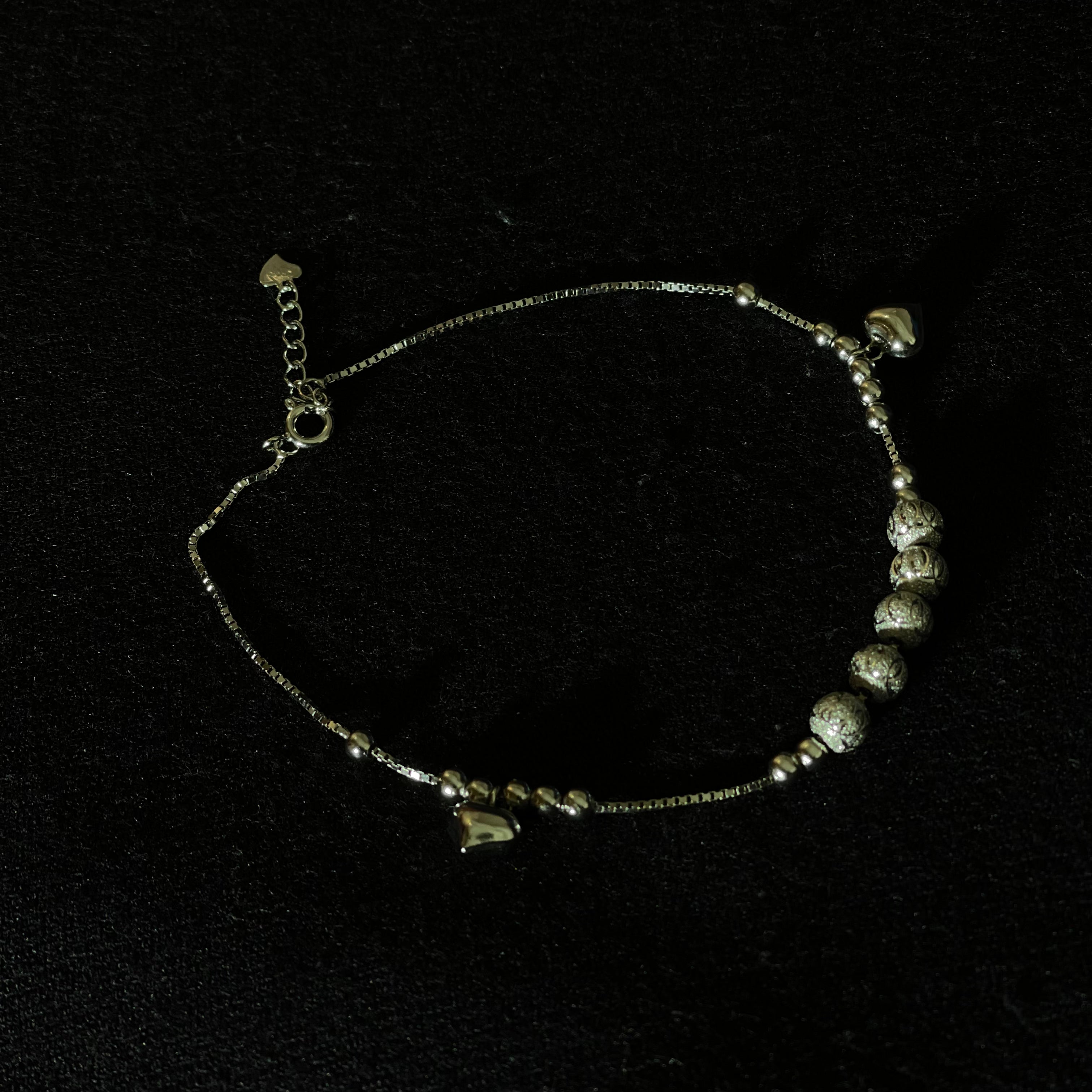 Elegant Silver Beads &amp; Heart Charm Bracelet (Girls)