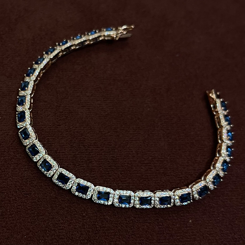 Silver Base Blue Stone Bracelet Men`s