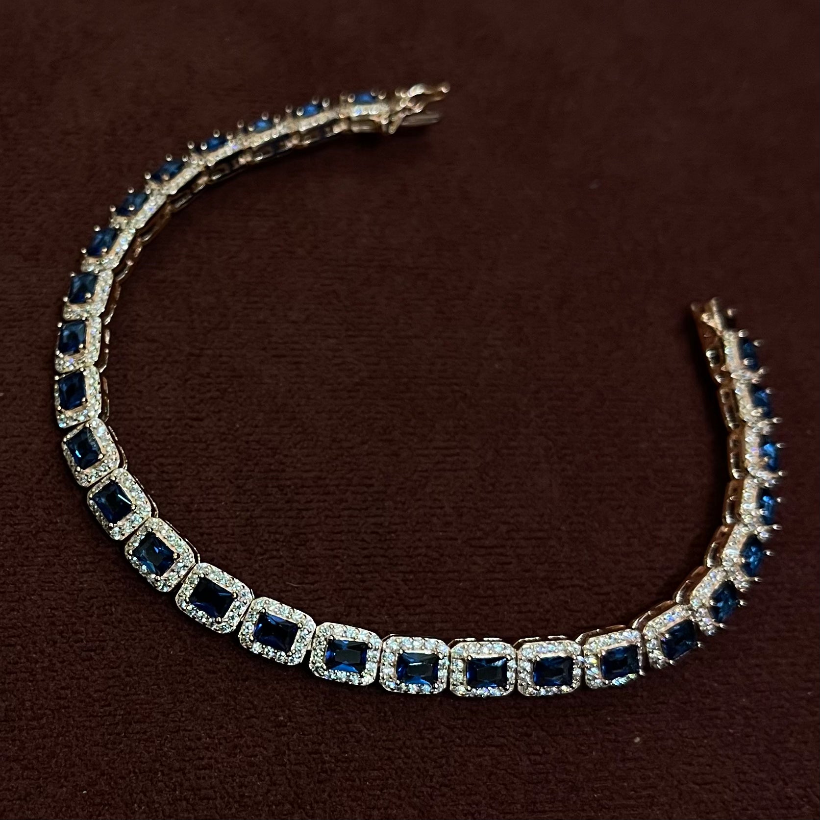 Silver Base Blue Stone Bracelet Men`s