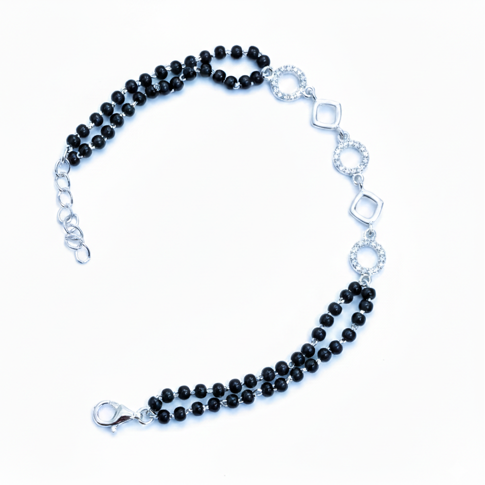 Black Beads Silver Bracelet (Mangalsutra Style)for Girls