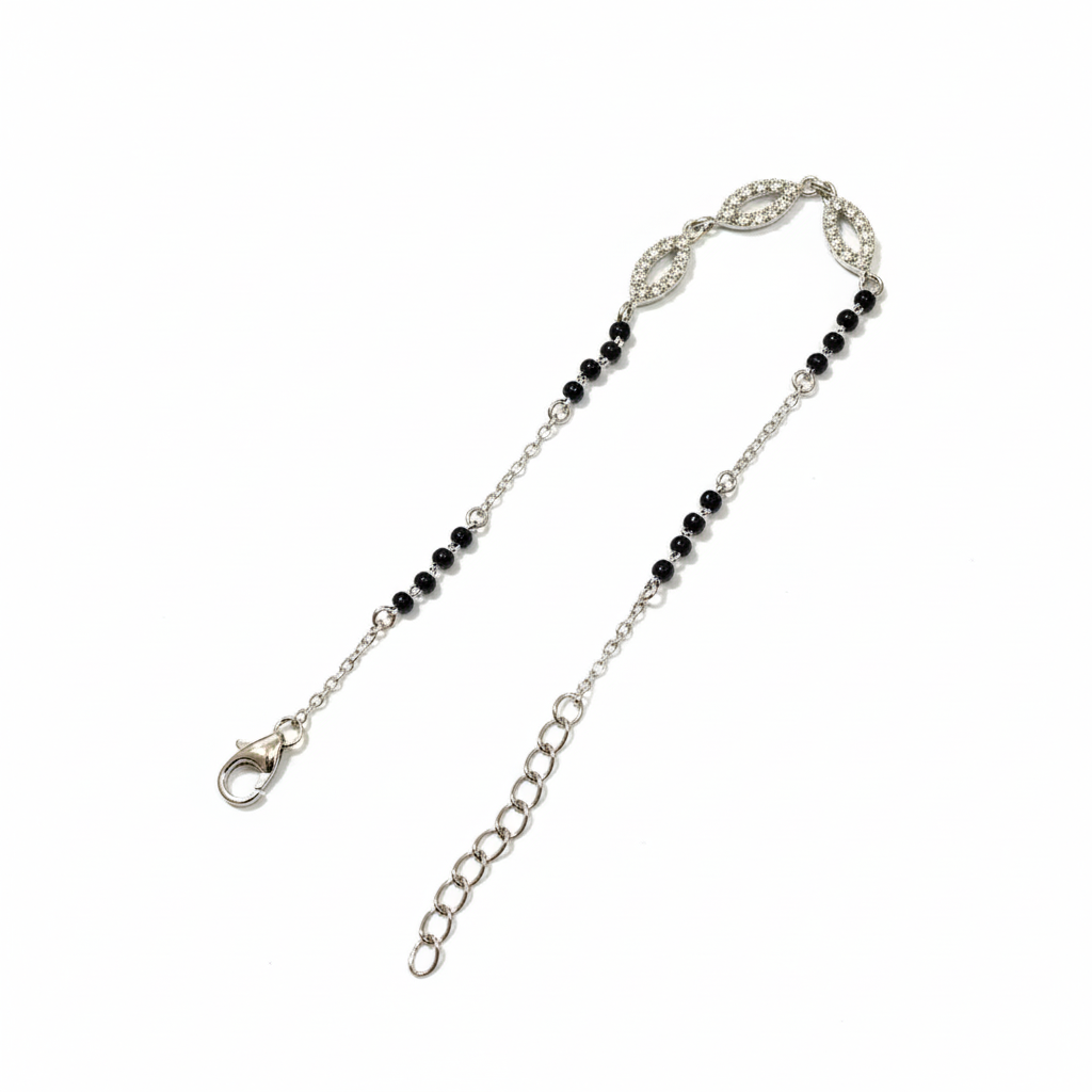 Black Beads Silver Bracelet (Mangalsutra Style)for Girls