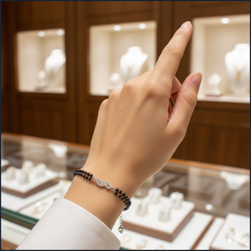 Black Beads Silver Bracelet (Mangalsutra Style)