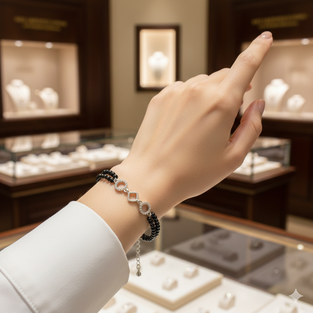 Black Beads Silver Bracelet (Mangalsutra Style)