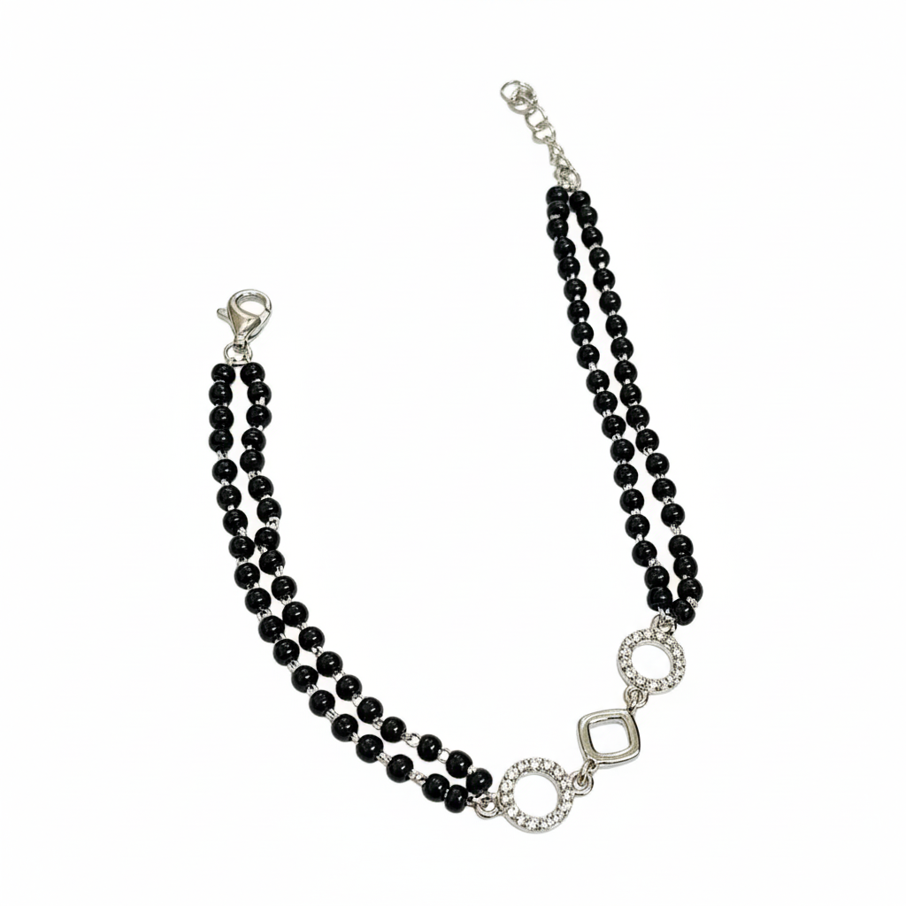 Black Beads Silver Bracelet (Mangalsutra Style)