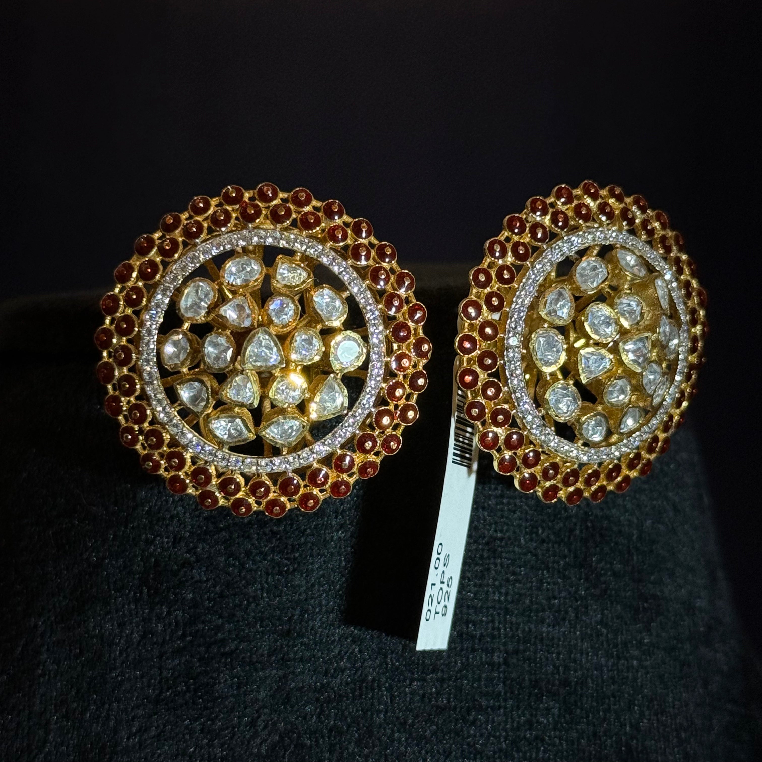 Classic Circular Stone Stud Earrings in High-Polish Silver&nbsp;