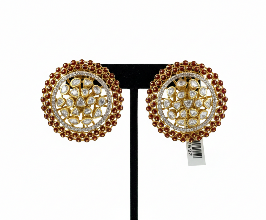 Classic Circular Stone Stud Earrings in High-Polish Silver&nbsp;