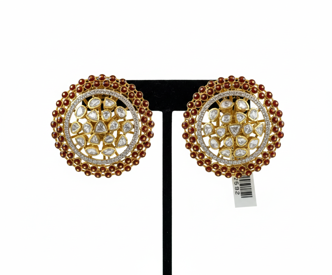 Classic Circular Stone Stud Earrings in High-Polish Silver&nbsp;